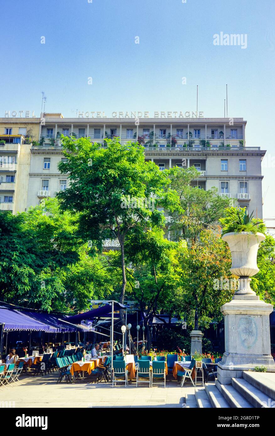 Athens, Syntagma Constitution square, Grande Bretagne hotel, cafe terrace, Greece, Europe, Stock Photo