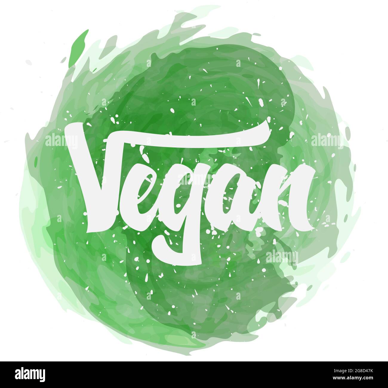 green watercolor splash VEGAN label or logo isolated on white, vector