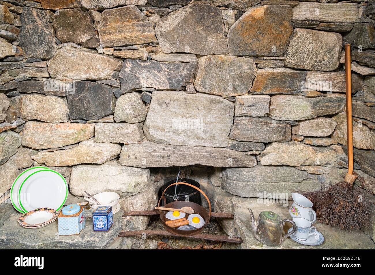 A HDR image of the inside of a Shieling, An Airigh, a summer dwelling for a crofter while watching his stock, Isle of Lewis, Scotland. 30 June 2021 Stock Photo