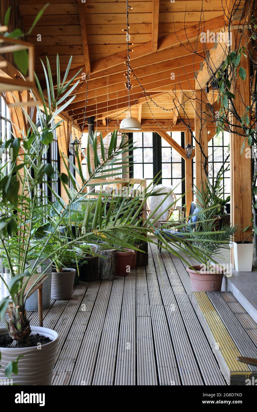 stylish winter garden gazebo with design plants Stock Photo Alamy