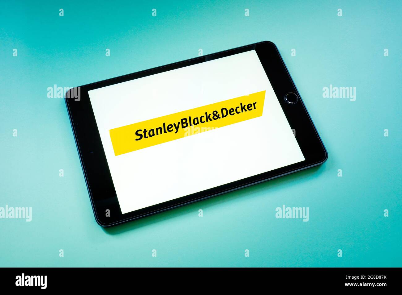 KYIV, UKRAINE - June 30, 2021. stanley black and decker company logo on the screen. Stock Photo