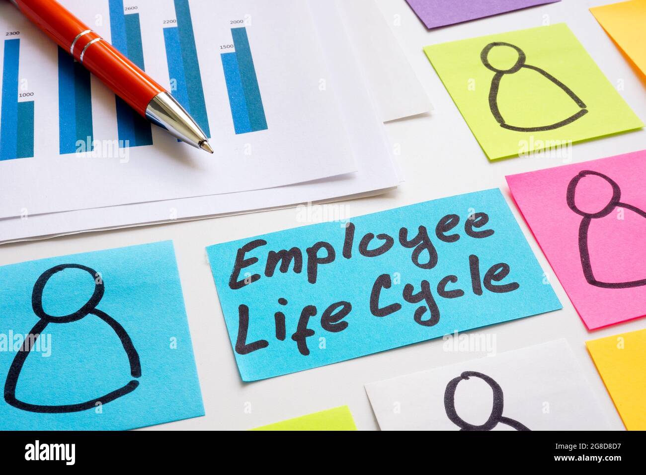 Employee life cycle phrase on the sticker. Stock Photo