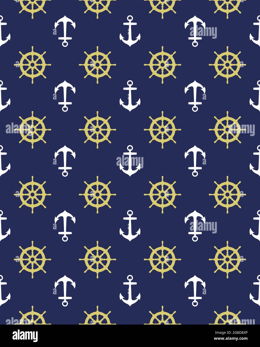 Seamless nautical pattern with anchors and steering wheels. Design element for wallpapers Stock Vector