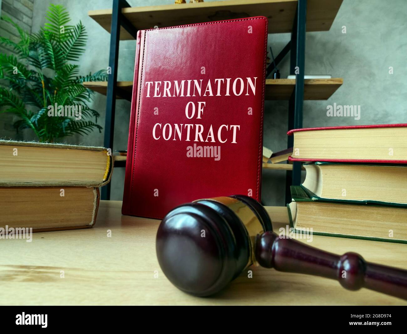 Guide about termination of contract and gavel. Stock Photo
