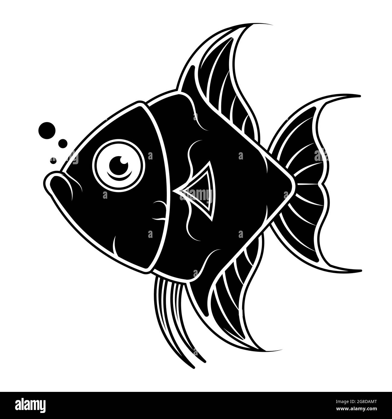Fish silhouette, vector black and white. Fish Scalar. Vector