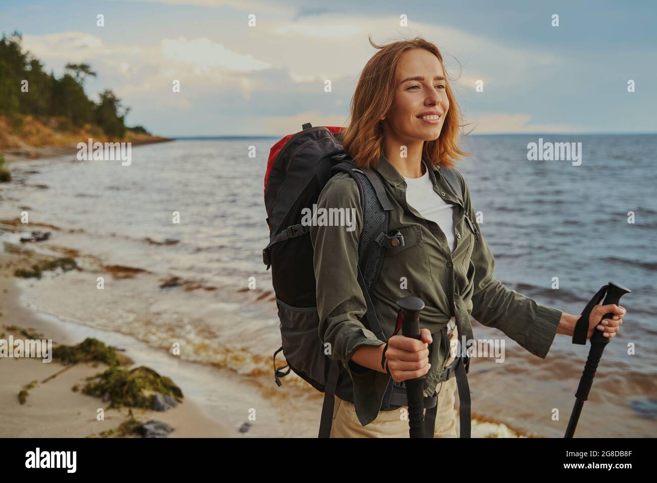 Beautiful woman hiking face hi-res stock photography and images - Alamy