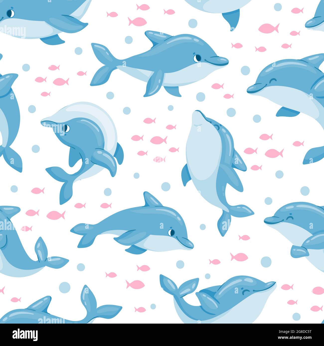 Cartoon dolphin seamless pattern. Cute baby marine print with ocean animal,  fish. Dolphins swim and jump. Sea whale dolphin vector texture Stock Vector  Image & Art - Alamy
