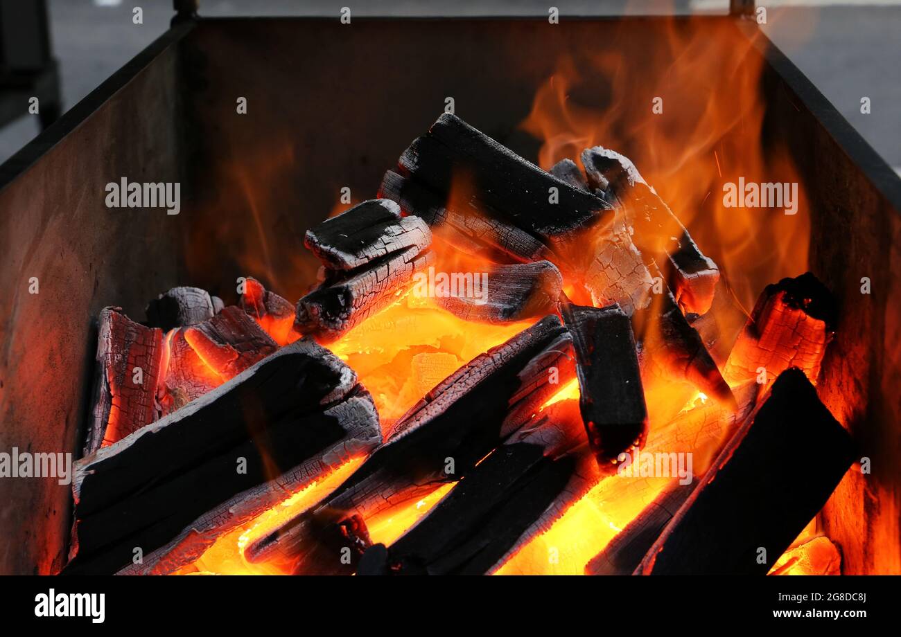 Charcoal BBQ Flame Fire Grill Stock Photo Alamy