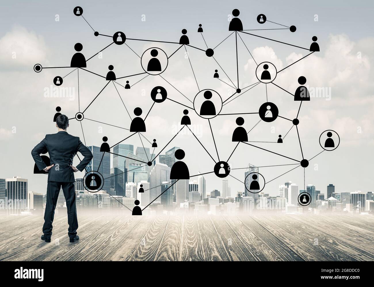 Social connection concept drawn on screen as symbol for teamwork and ...