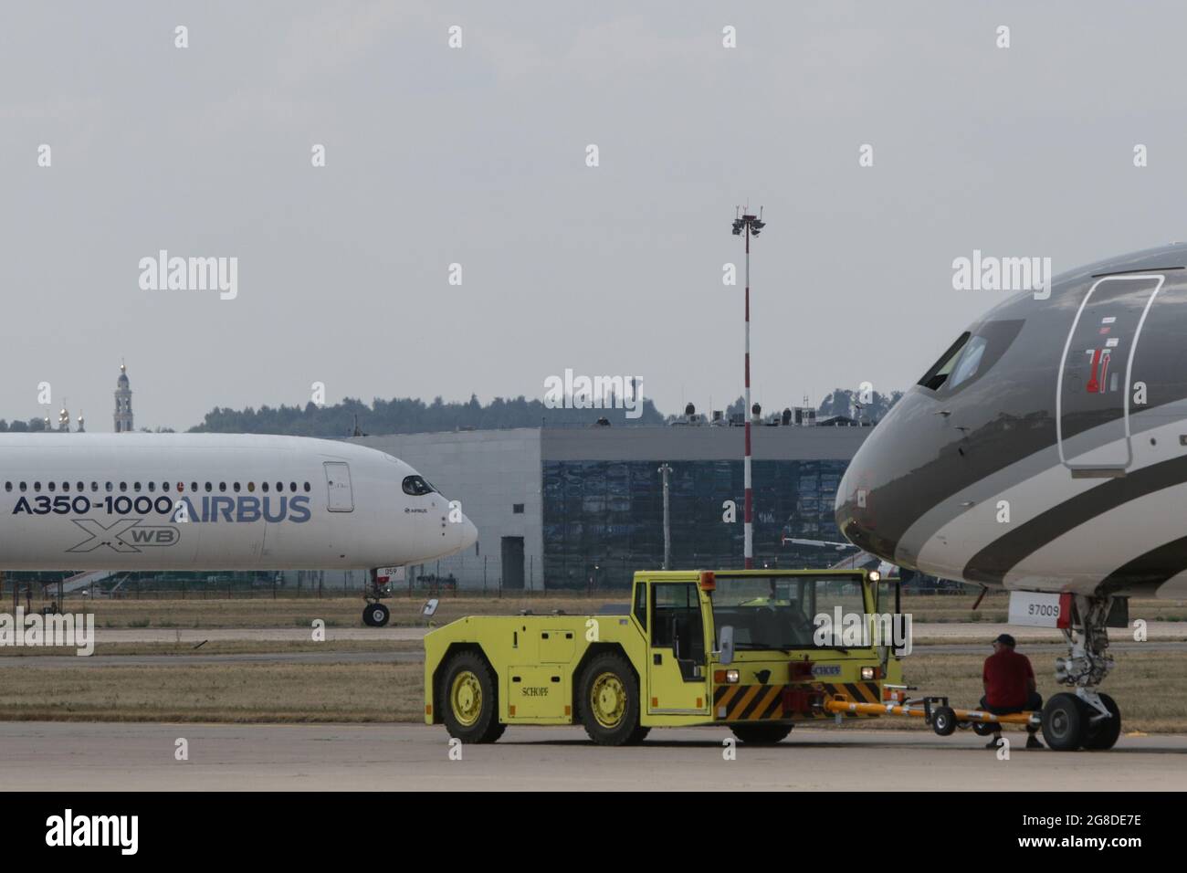 Moscow, Russia. 18th July, 2021. Airbus A350-1000 airliner arrives two days prior the official opening of MAKS-2021 Moscow International Airshow near Zhukovsky, South-East of Moscow, Russia.MAKS (International Air and Space Salon) is a biennial international air show held at Zhukovsky International Airport, near Moscow. MAKS is a traditional marketplace for Russian defence and commercial aerospace industry. (Photo by Leonid Faerberg/SOPA Images/Sipa USA) Credit: Sipa USA/Alamy Live News Stock Photo