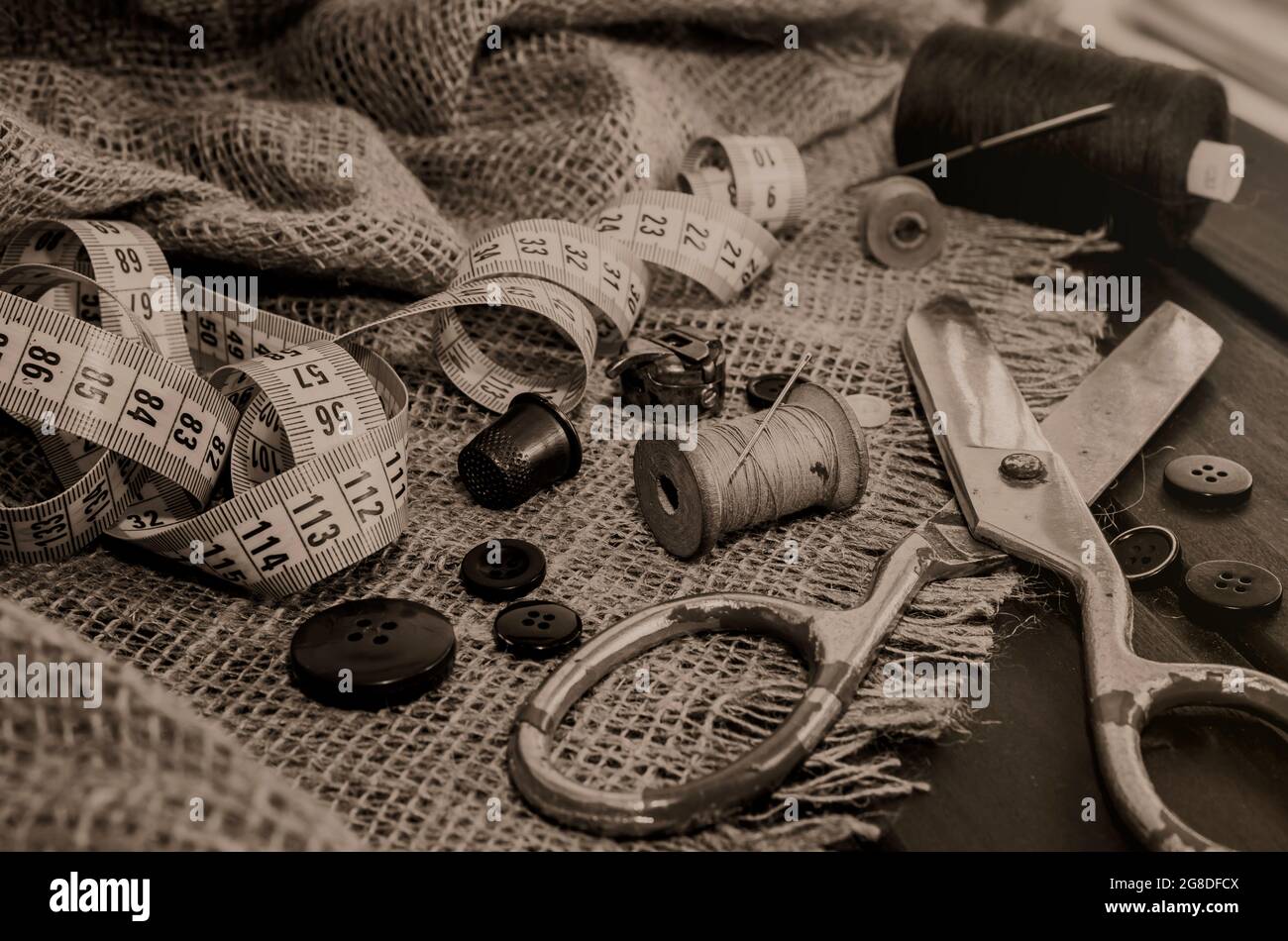 Needle and thread, scissors, sewing machine. Tailor's, fashion designer ...