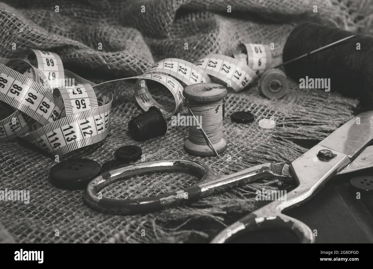 Needle and thread, scissors, sewing machine. Tailor's, fashion designer ...