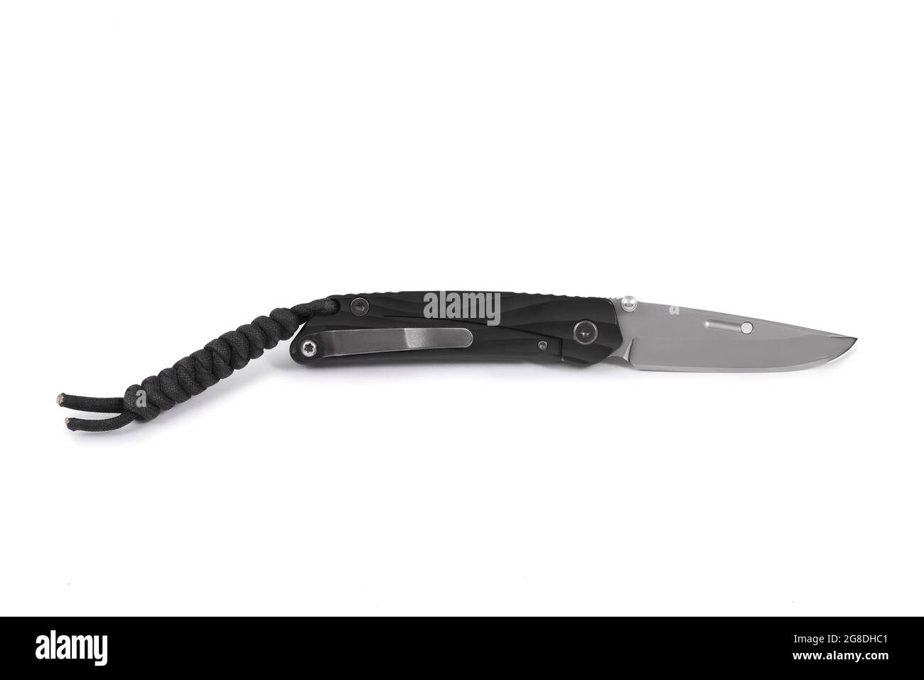 Modern folding knife isolated on white background. Penknife isolate on white background. Stock Photo