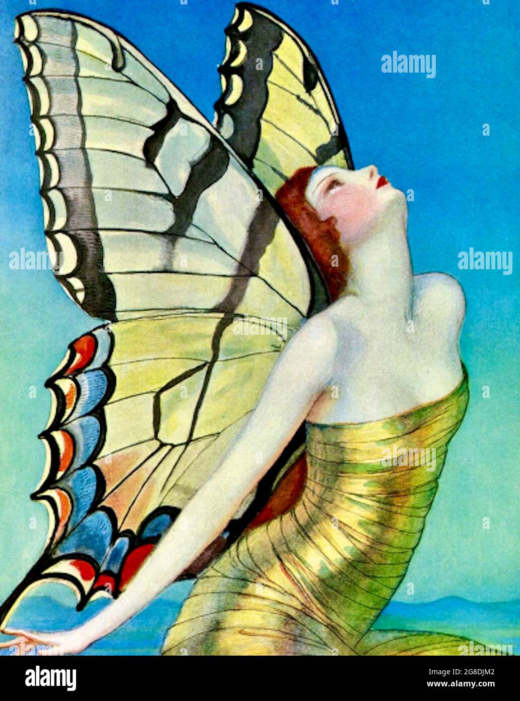 Władysław Teodor Benda artwork entitled Yellow Angel - Woman with battery wings. Stock Photo
