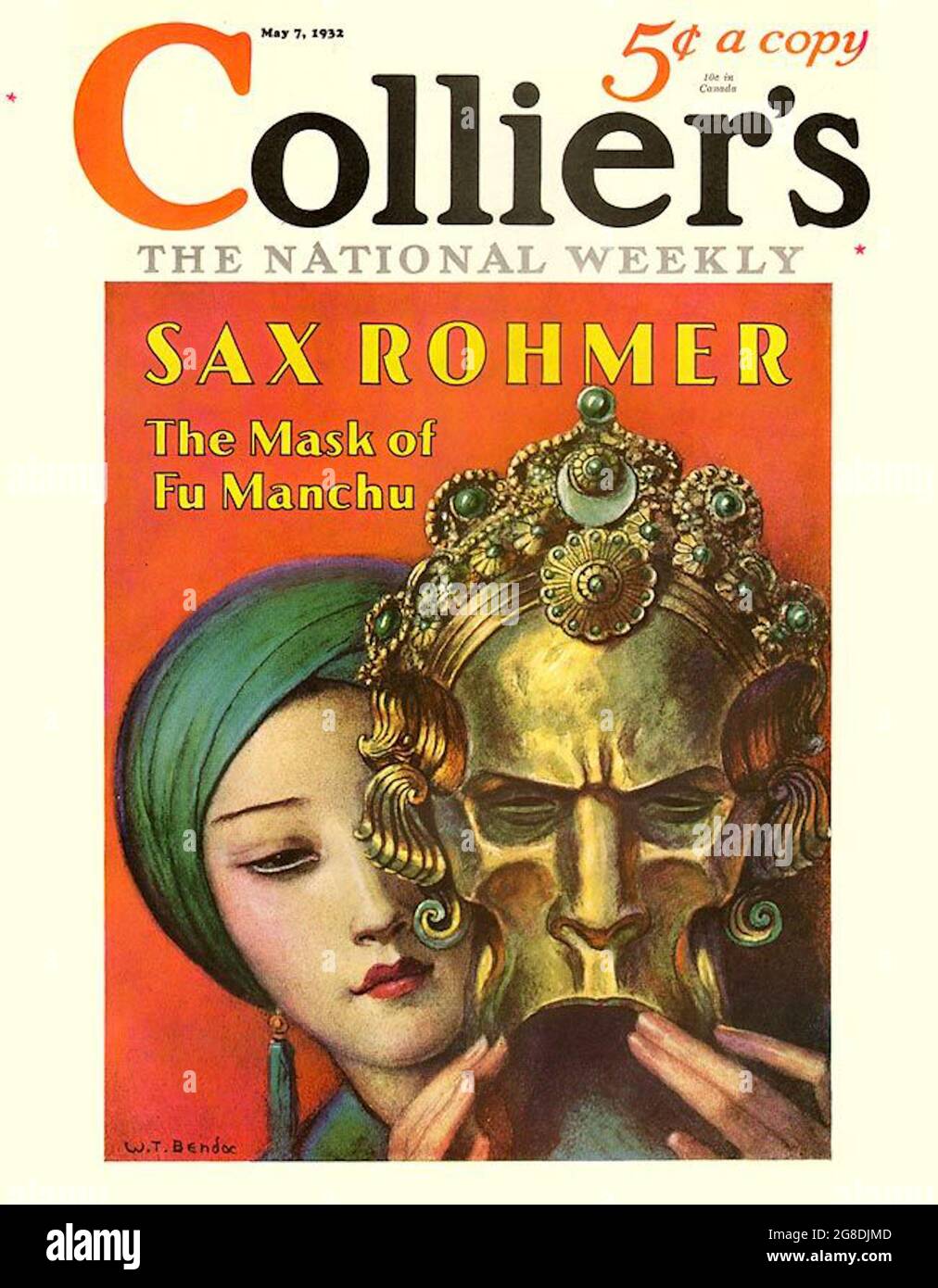 Władysław Teodor Benda's magazine cover design for Collier's The National Magazine - Sax Rohmer - The Mask of Fu Manchu. Stock Photo