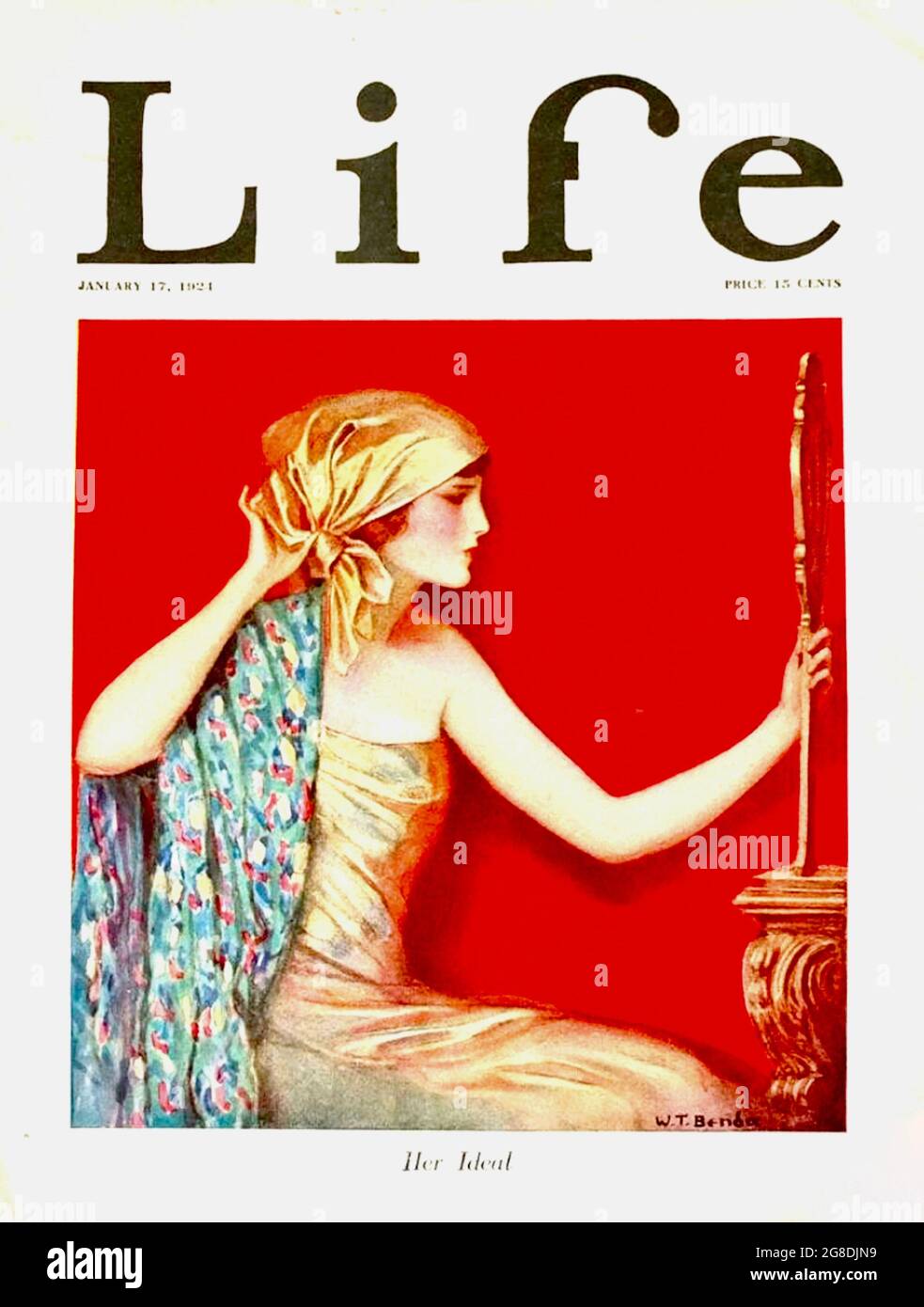 Władysław Teodor Benda Life Magazine cover design from 1924 entitled 'Her Idol' - Vainly a woman regards herself in the mirror. Stock Photo