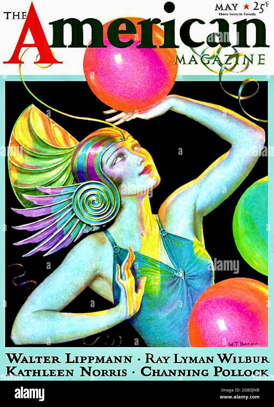 Władysław Teodor Benda (W.T. Benda) - the American Magazine cover design with showgirl and balloons. Stock Photo