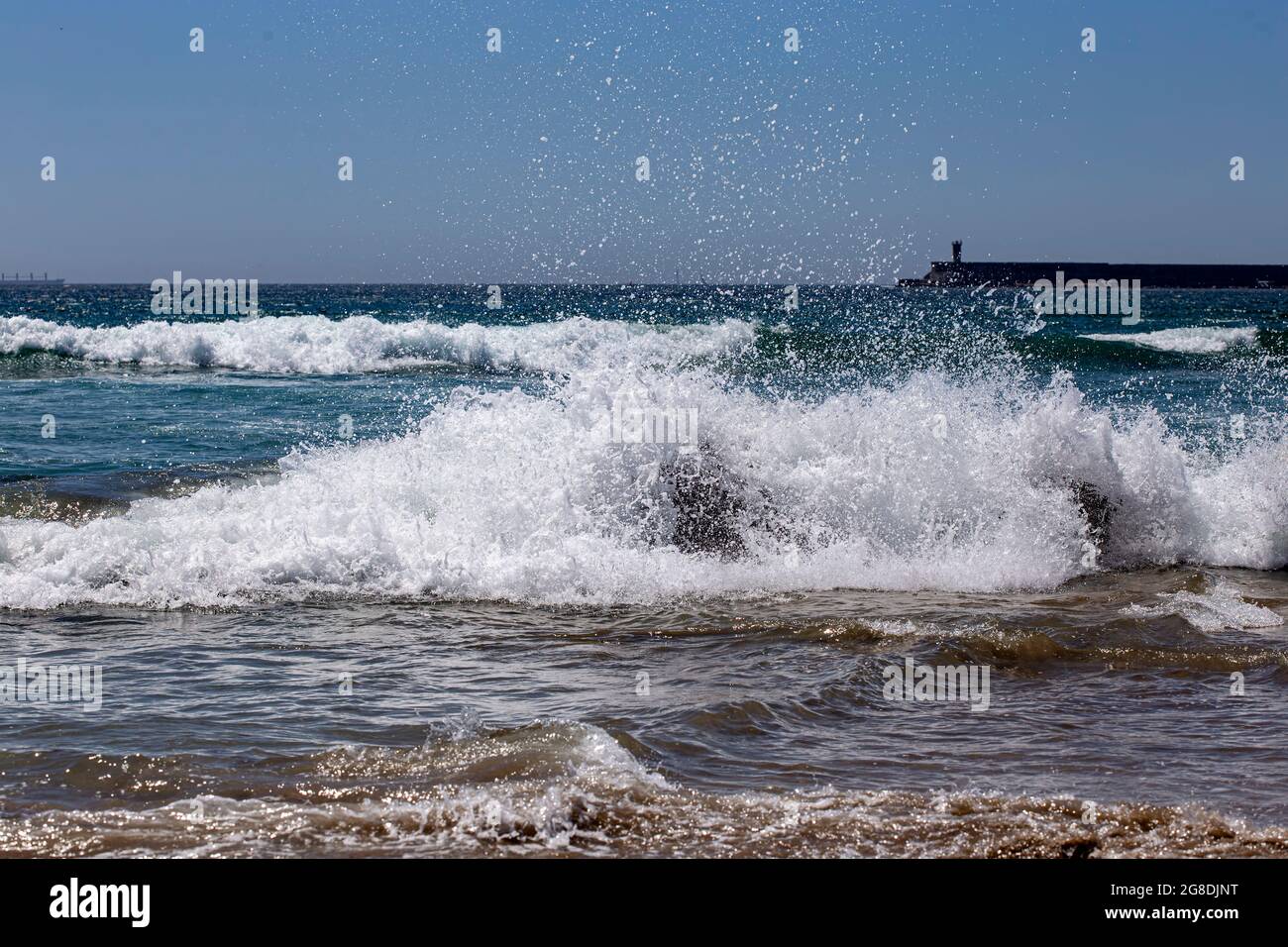 Atlantic ocean with waves in Matosinhos next to Porto - Portugal Stock Photo