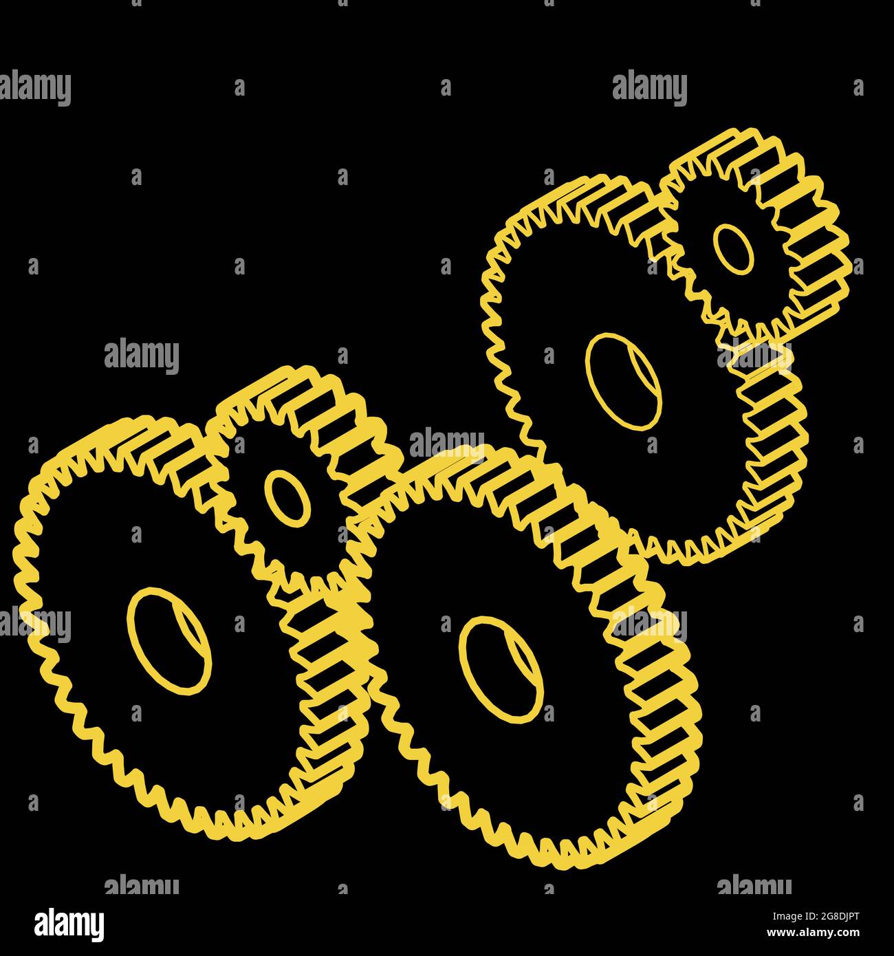 Illustration drawing of mechanical components on a black background