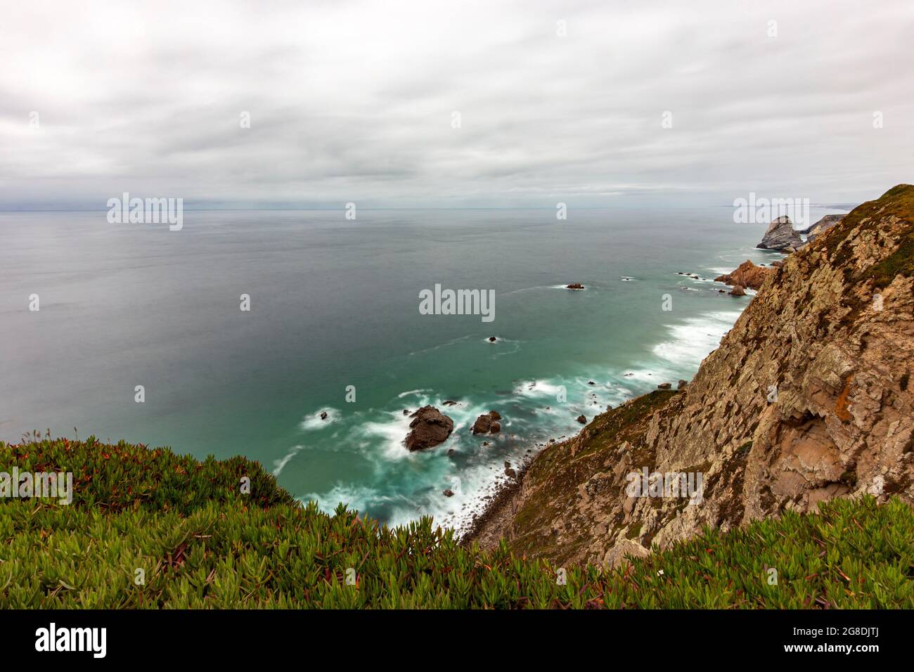 Coastline at Atlantic ocean with clouds in  Cabo da Roca - Portugal Stock Photo