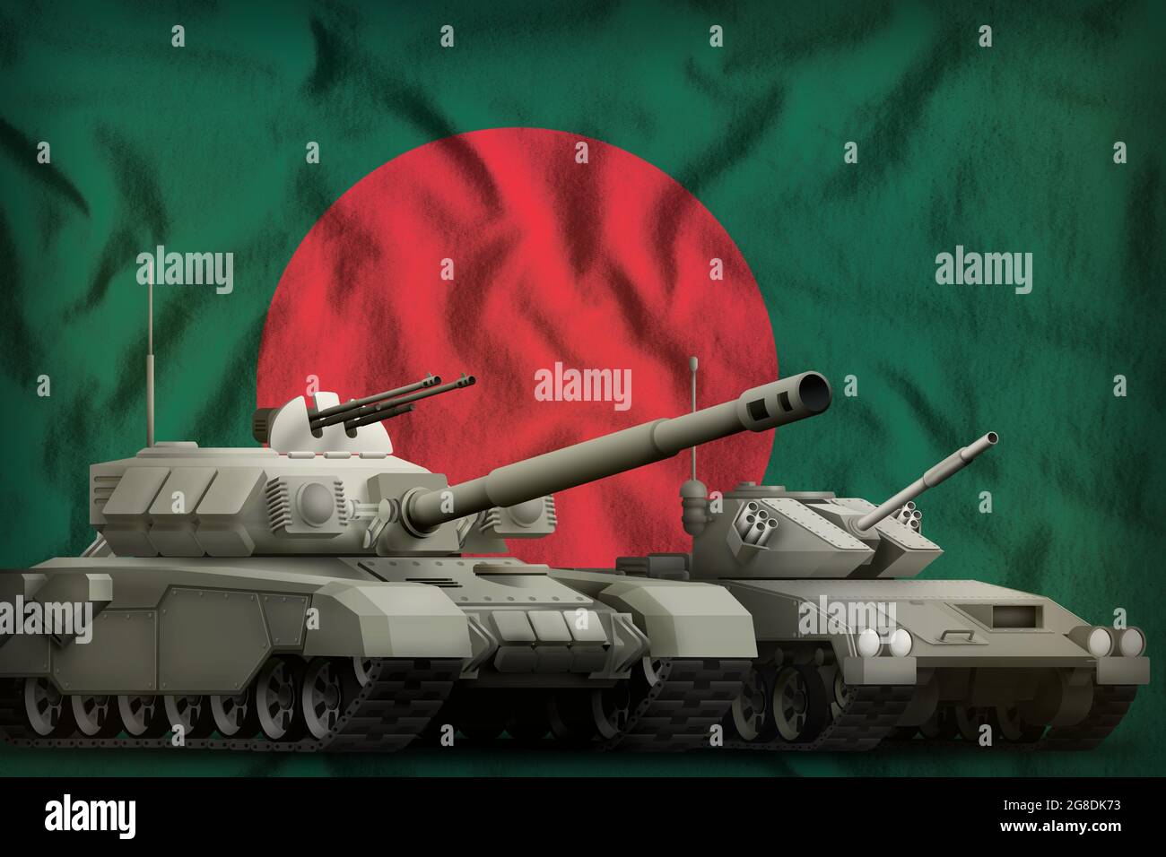 tanks on the Bangladesh flag background. Bangladesh tank forces concept. 3d Illustration Stock Photo