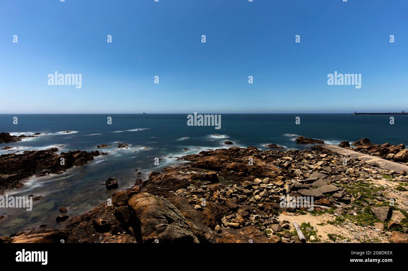 Atlantic ocean with rocks in Matosinhos next to Porto - Portugal Stock Photo