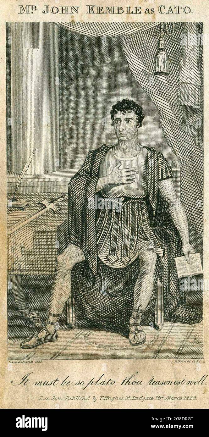 John Kemble in the role of Cato in the drama of that name by Addison. Kemble appeared in the role at Covent Garden in 1816 Stock Photo