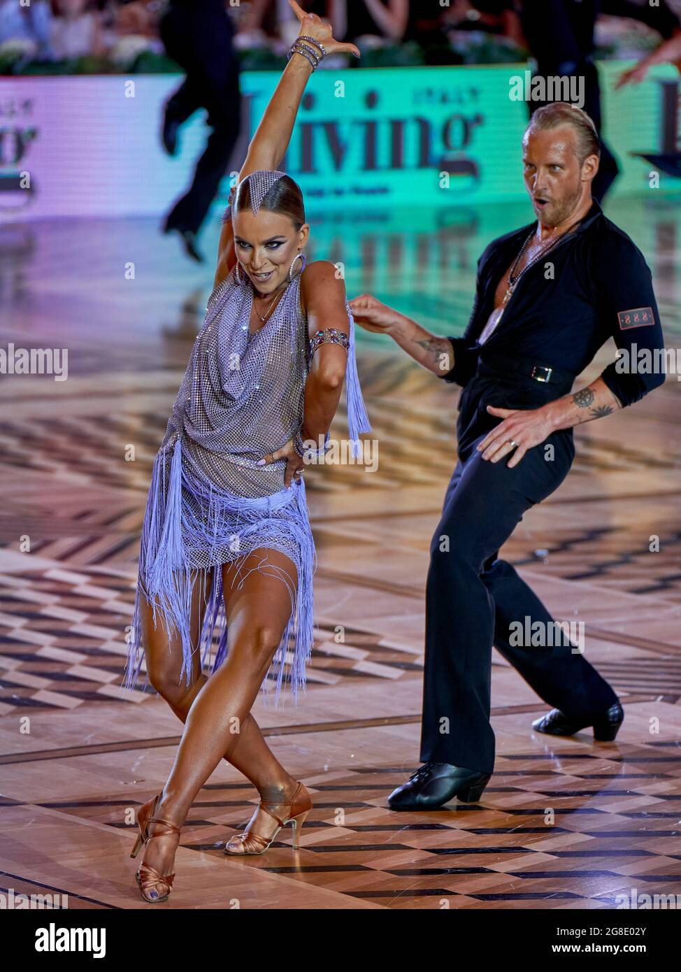 Moscow, Russia. 17th July, 2021. A couple executes the Paso Doble in the Latino Professional category during the 2021 Latin America Dance World Cup among professionals and amateurs in Moscow. Credit: SOPA Images Limited/Alamy Live News Stock Photo