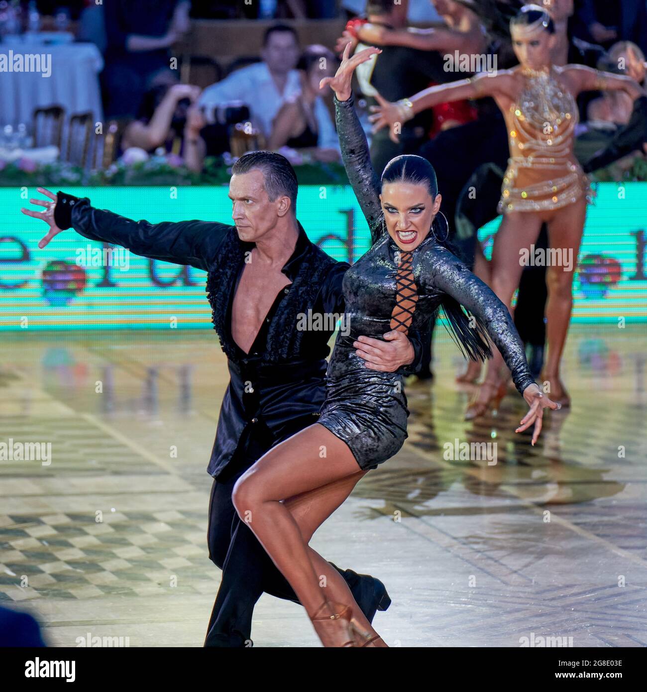 Moscow, Russia. 17th July, 2021. A hot ending of the Paso Doble dance during the 2021 Latin America Dance World Cup among professionals and amateurs in Moscow. Credit: SOPA Images Limited/Alamy Live News Stock Photo
