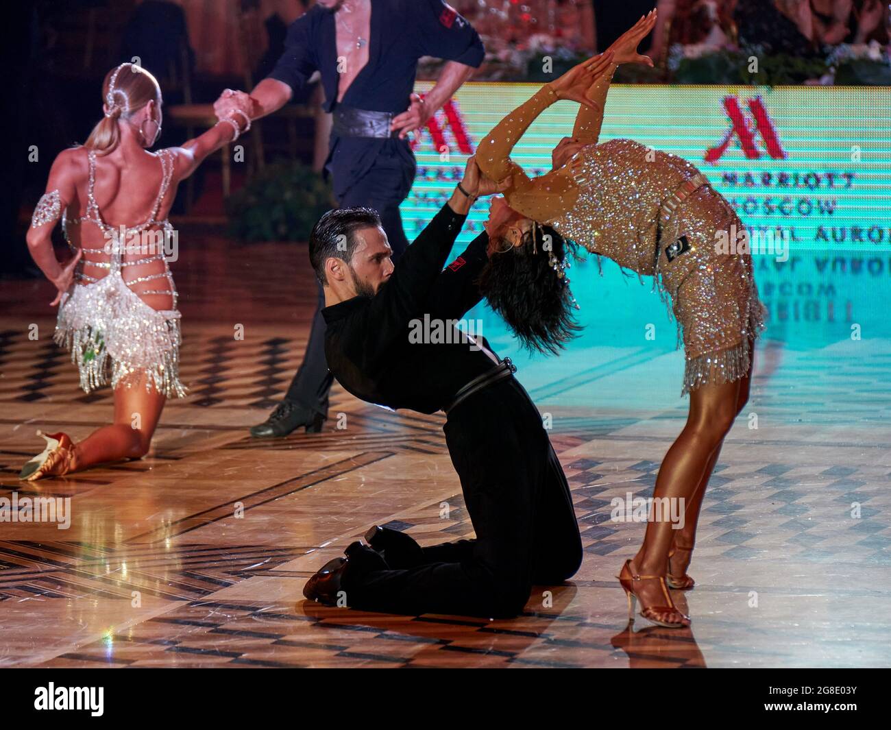 Moscow, Russia. 17th July, 2021. Incredible poses in the Paso Doble finale during the 2021 Latin America Dance World Cup among professionals and amateurs in Moscow. Credit: SOPA Images Limited/Alamy Live News Stock Photo