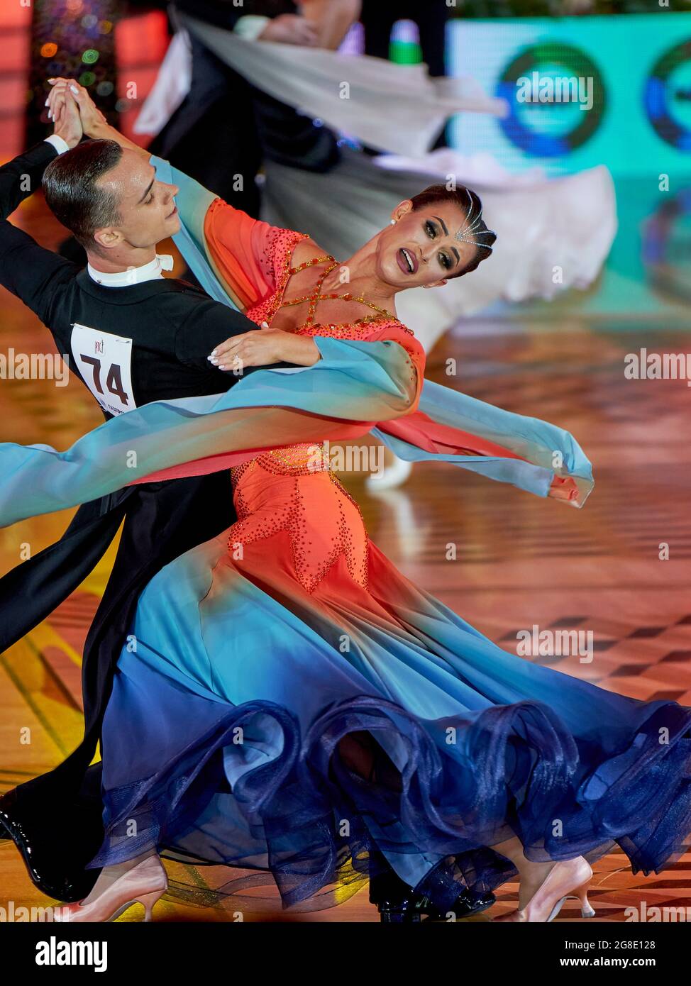 Moscow, Russia. 17th July, 2021. Borisov Alexander and Schipskaya Sofia seen waltzing on the dance floor during the 2021 Latin America Dance World Cup among professionals and amateurs in Moscow. (Photo by Mihail Siergiejevicz/SOPA Images/Sipa USA) Credit: Sipa USA/Alamy Live News Stock Photo