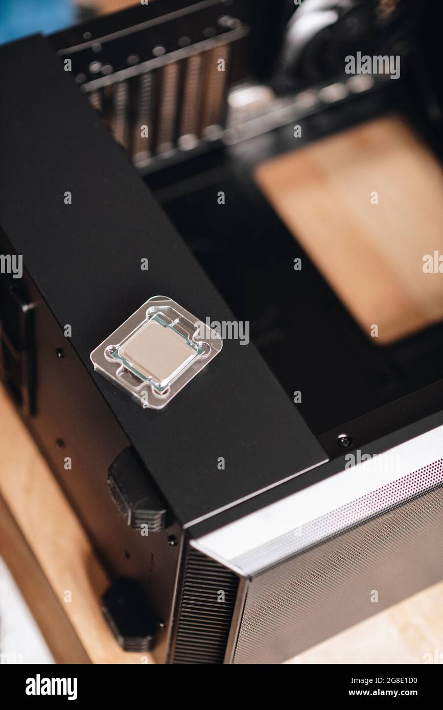 Vertical shot of a central processing unit Stock Photo