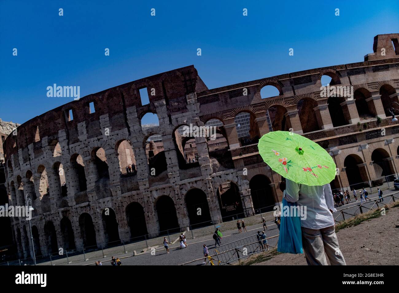 Europe - Italy, capital city Rome: A view of the famous Colosseum or Coliseum which is a very popular tourist destination and is also known as the Fl Stock Photo