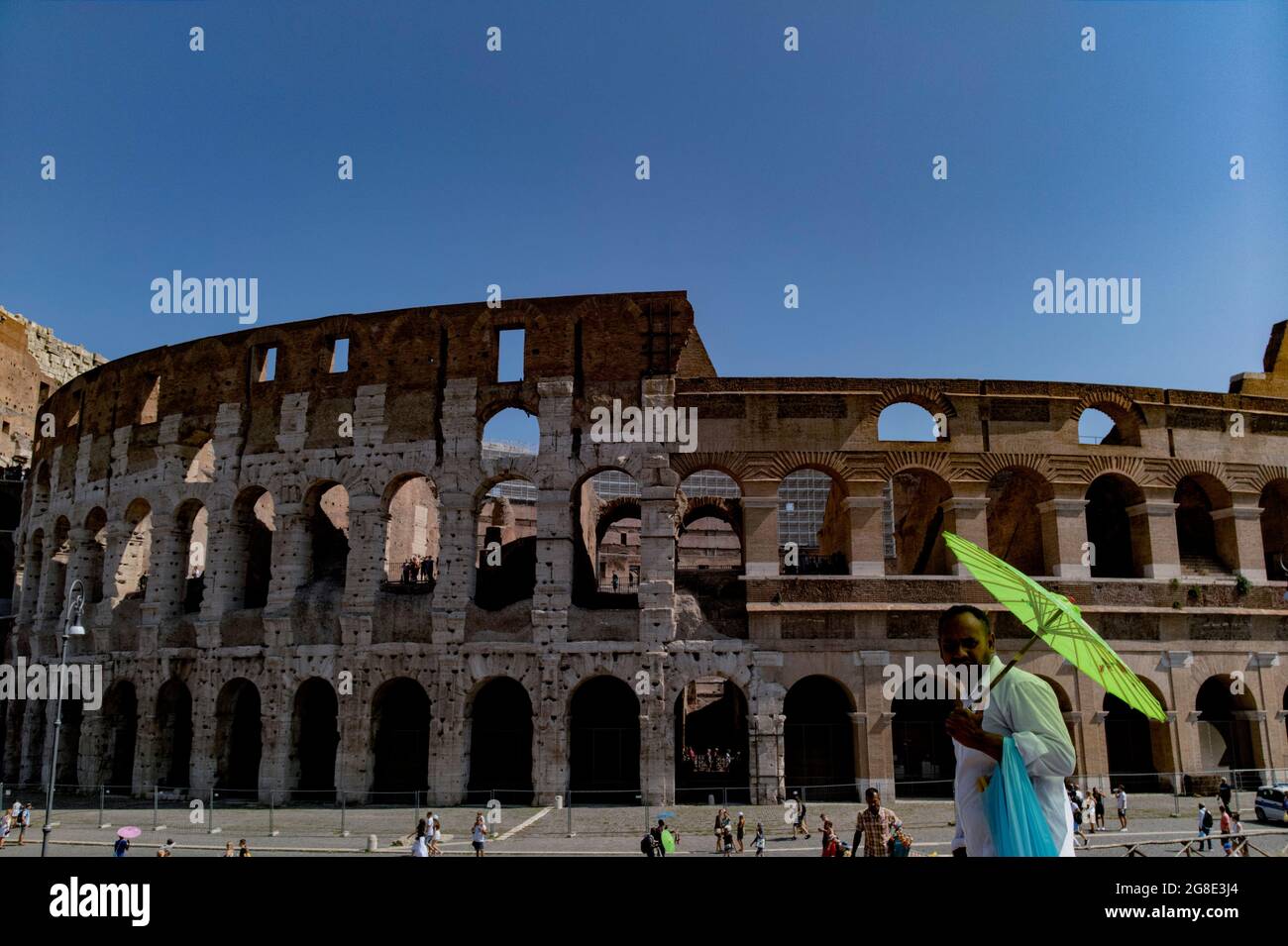 Europe - Italy, capital city Rome: A view of the famous Colosseum or Coliseum which is a very popular tourist destination and is also known as the Fl Stock Photo