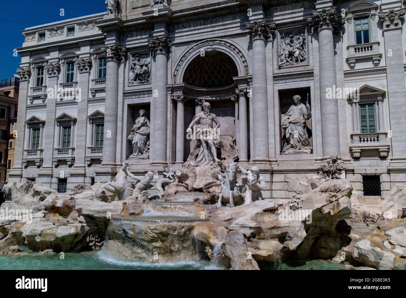 Europe - Italy, capital city Rome: A detail view of the Trevi Fountain which is one of the most popular spots in Rome, thousands of people visit the f Stock Photo