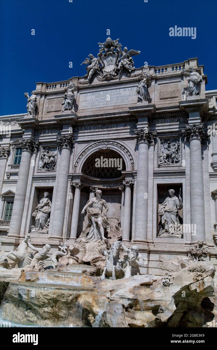Europe - Italy, capital city Rome: A detail view of the Trevi Fountain which is one of the most popular spots in Rome, thousands of people visit the f Stock Photo