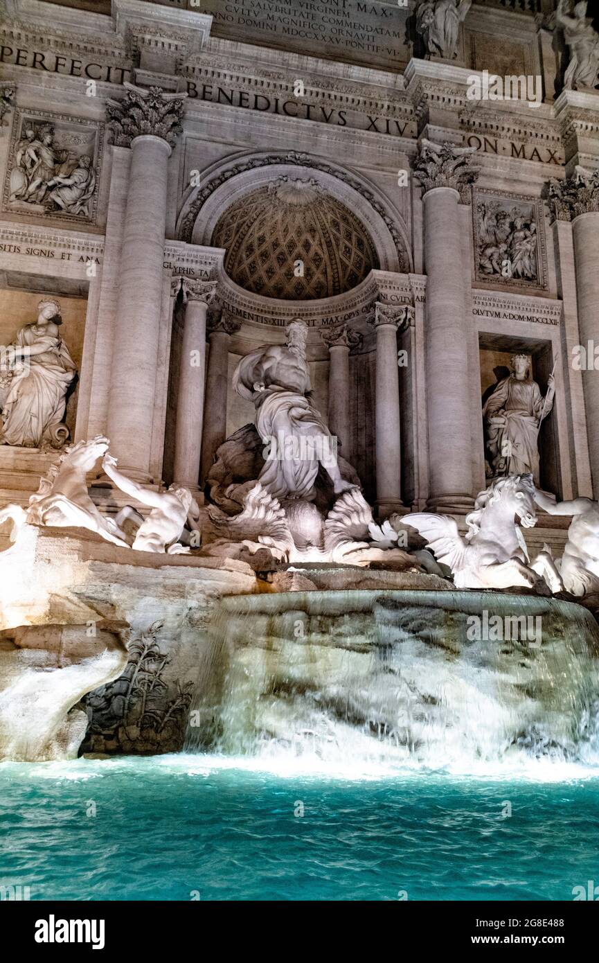 Europe - Italy, capital city Rome: A detail view of the Trevi Fountain which is one of the most popular spots in Rome, thousands of people visit the f Stock Photo