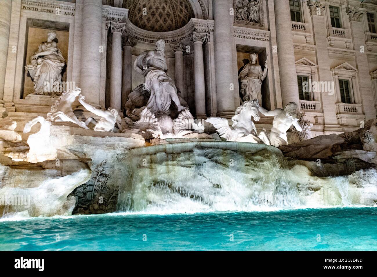 Europe - Italy, capital city Rome: A detail view of the Trevi Fountain which is one of the most popular spots in Rome, thousands of people visit the f Stock Photo