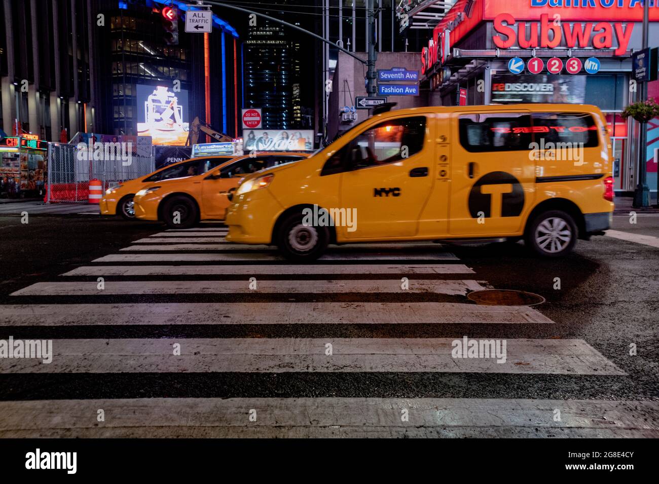 North America - United States, New York City: Yellow cabs in Manhattan. Stock Photo