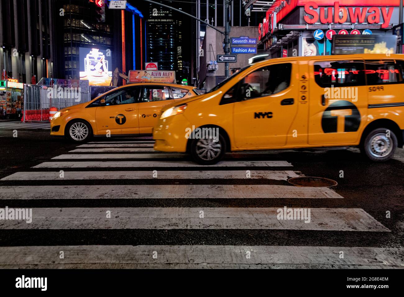 North America - United States, New York City: Yellow cabs in Manhattan. Stock Photo