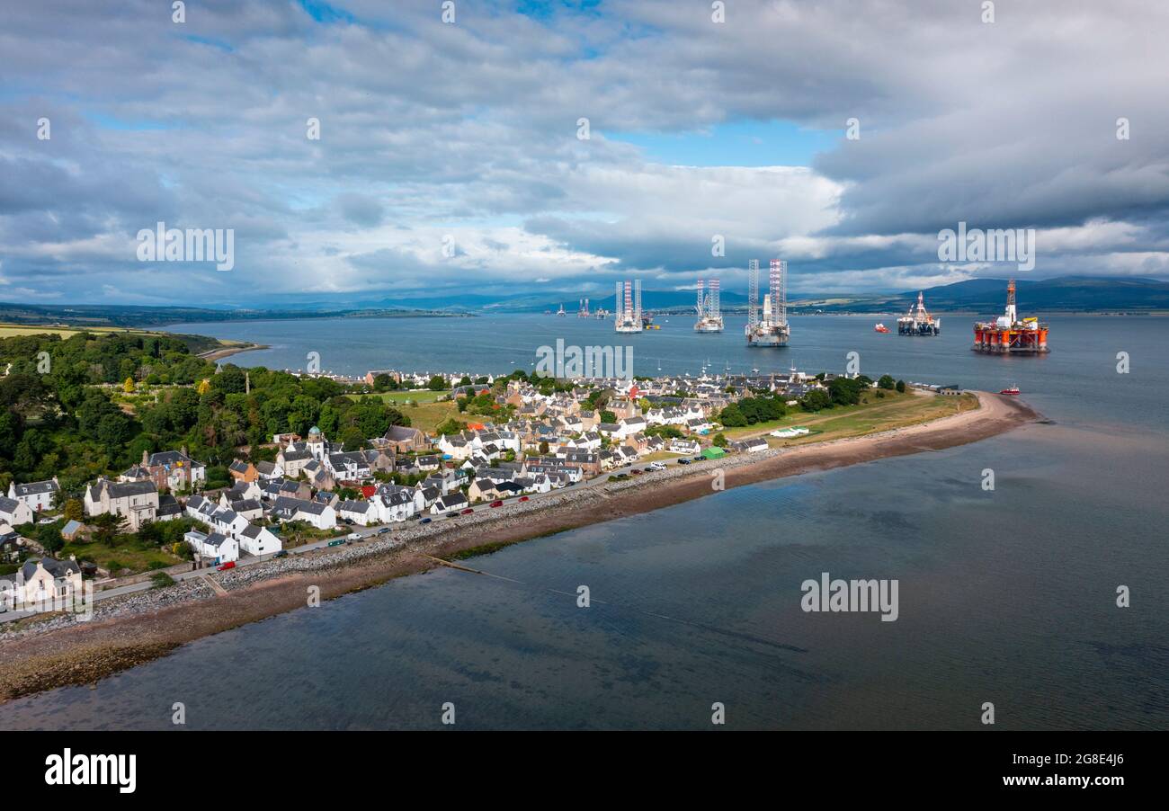 Aerial view from drone of Cromarty village on Black Isle on Cromarty Firth, Ross and Cromarty, Scotland, UK Stock Photo