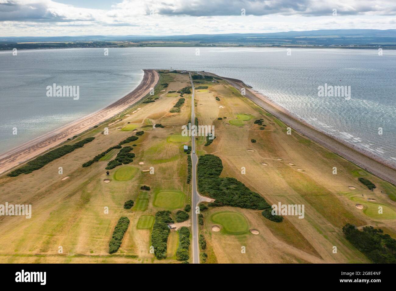 Aerial view from drone of Chanonry Point peninsula on the  Moray Firth, Black Isle, Scotland, UK. Stock Photo