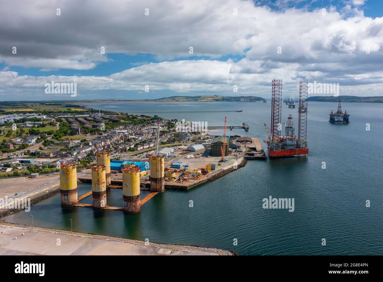 Aerial view from drone of Port of Cromarty Firth at Invergordon, Cromarty Firth, Scotland, UK Stock Photo
