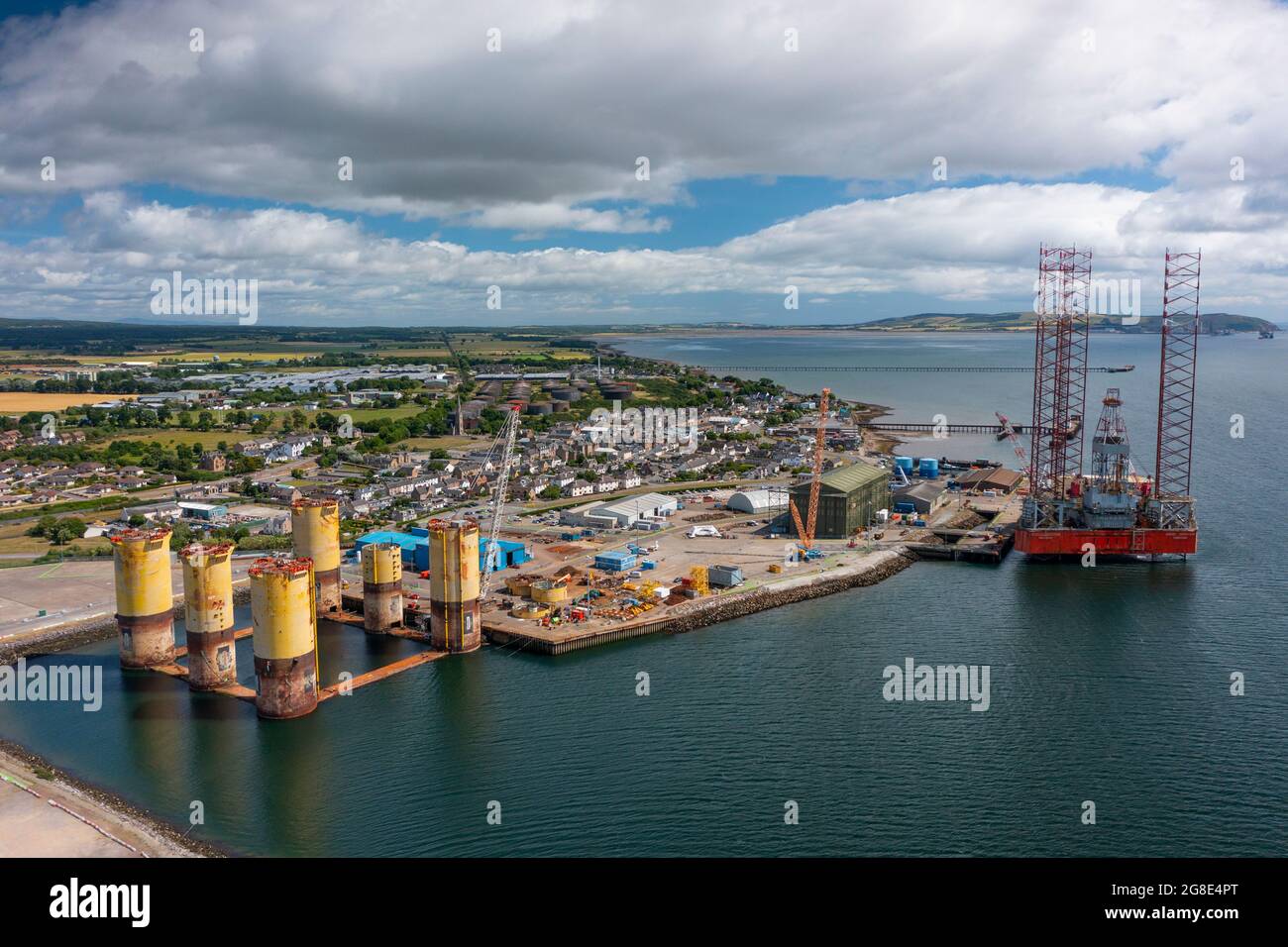 Aerial view from drone of Port of Cromarty Firth at Invergordon, Cromarty Firth, Scotland, UK Stock Photo