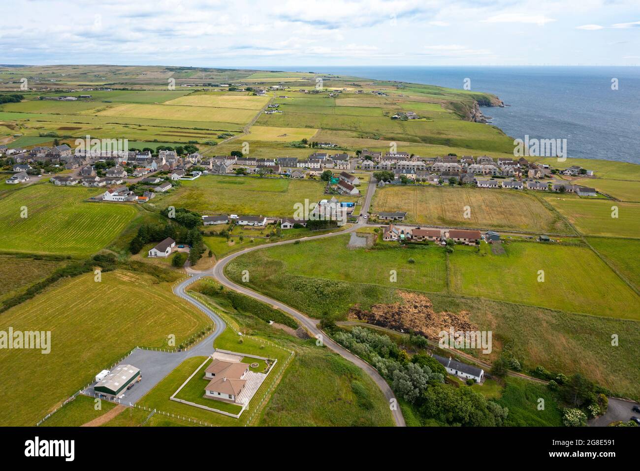 Aerial view from drone of  Lybster on coast of Caithness, Scotland, UK Stock Photo