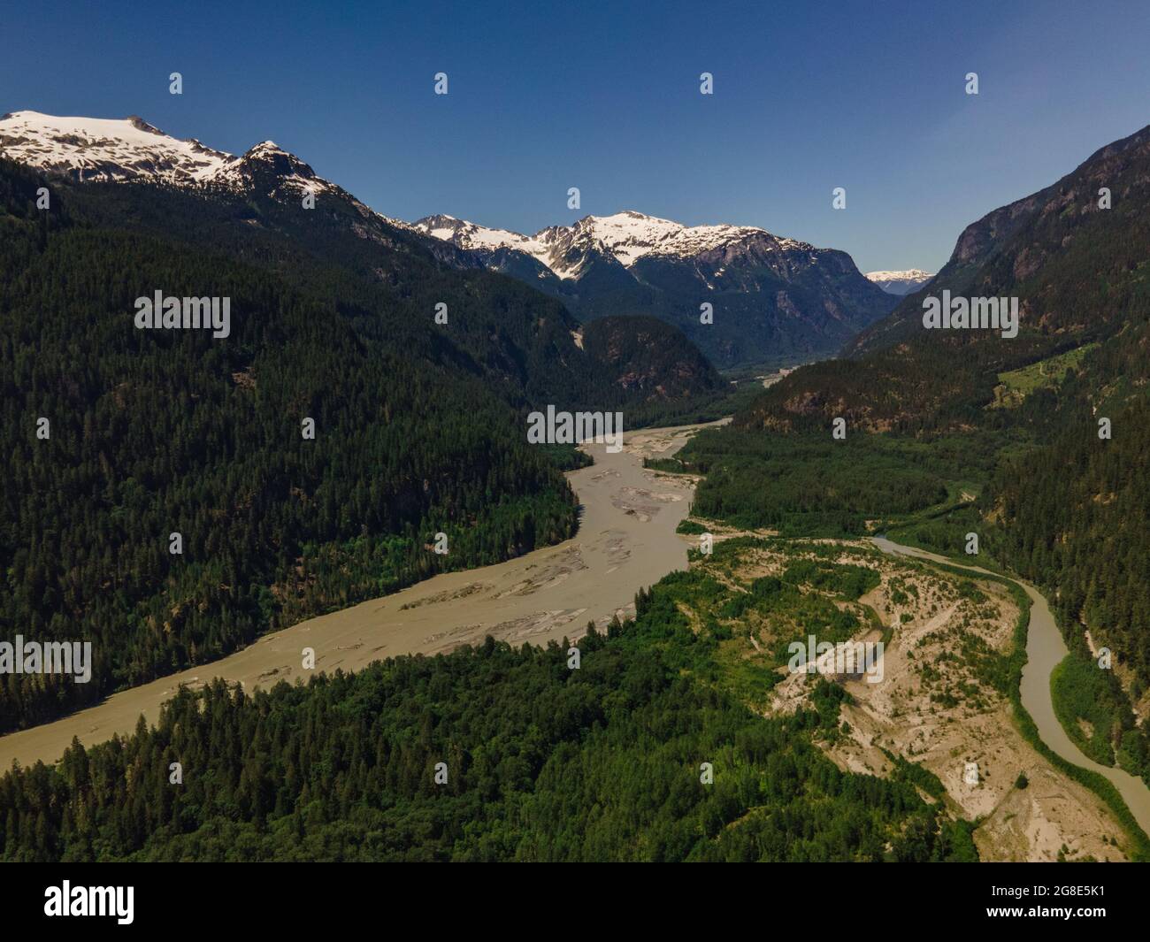 Squamish rivers during the peak of spring snowmelt. Stock Photo