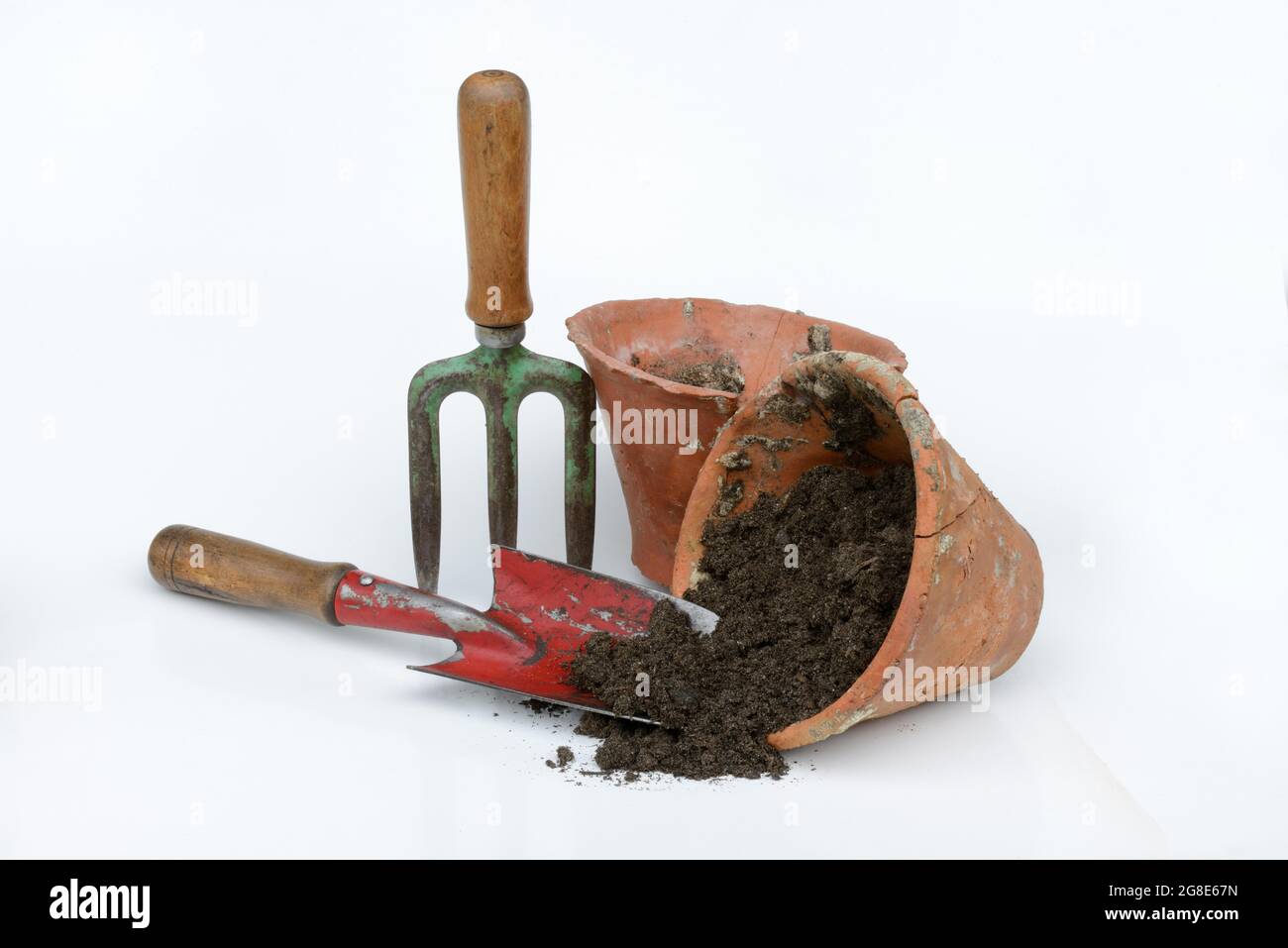Clay pots and garden tools, Germany Stock Photo Alamy