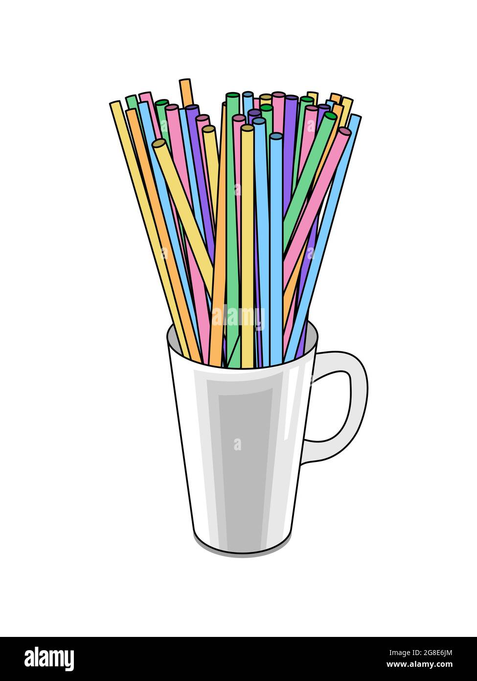 Multicolored drinking straws in a cup isolated on white background. Vector illustration for posters and print Stock Vector