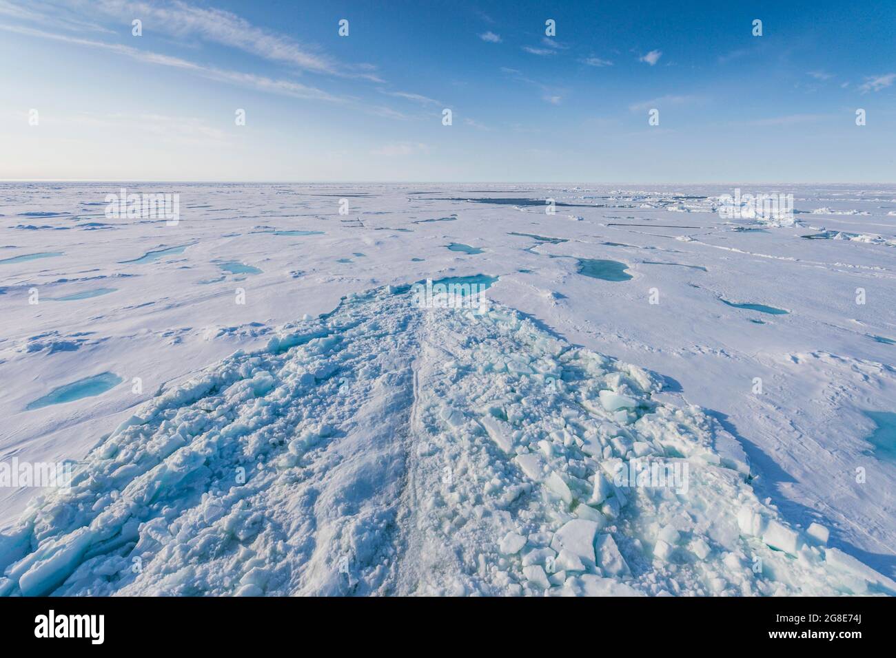 Breaking ice on the way up to the North Pole, Arctic Stock Photo