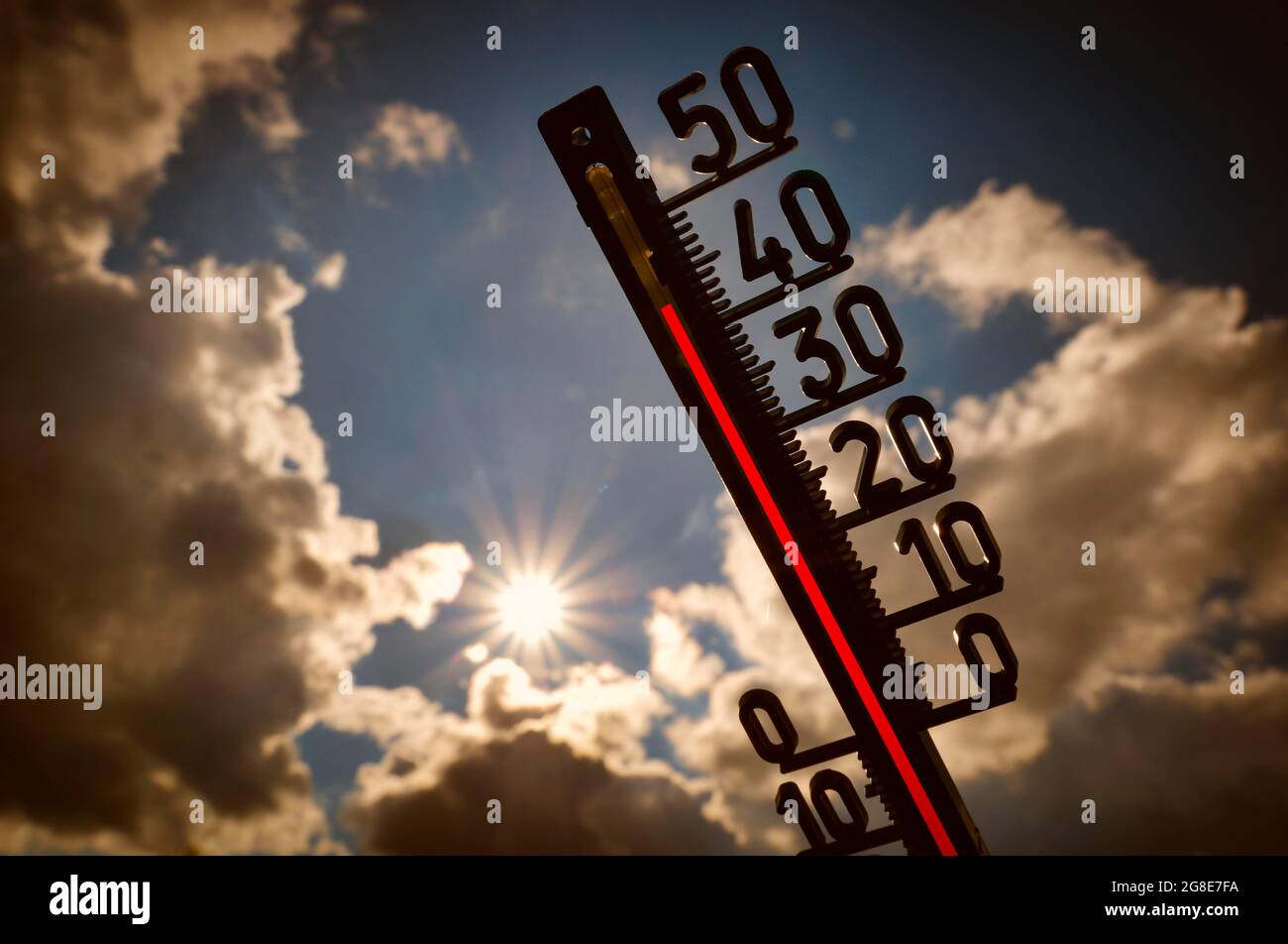 Symbolic image heat wave, thermometer in the sun, over 40 degrees